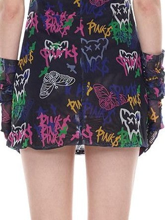 PINKSPINK Asymmetric Irregular Punk Print Women's Y2k Off-shoulder T-shirts