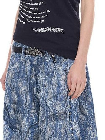 PINKSPINK Asymmetric Irregular Punk Print Women's Y2k Off-shoulder T-shirts