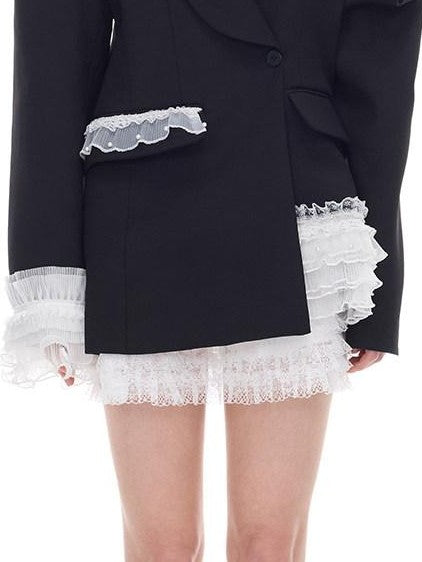 PINKSPINK Asymmetric Patchwork Lace Off Shoulder Rivet Blazer Women's Polyester Camisoles