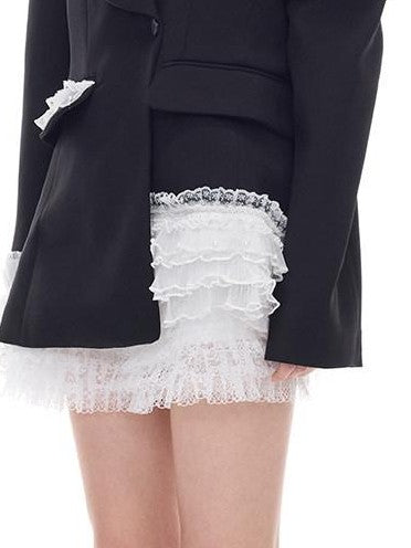 PINKSPINK Asymmetric Patchwork Lace Off Shoulder Rivet Blazer Women's Polyester Camisoles