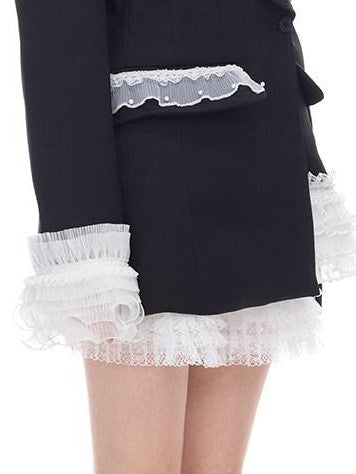 PINKSPINK Asymmetric Patchwork Lace Off Shoulder Rivet Blazer Women's Polyester Camisoles