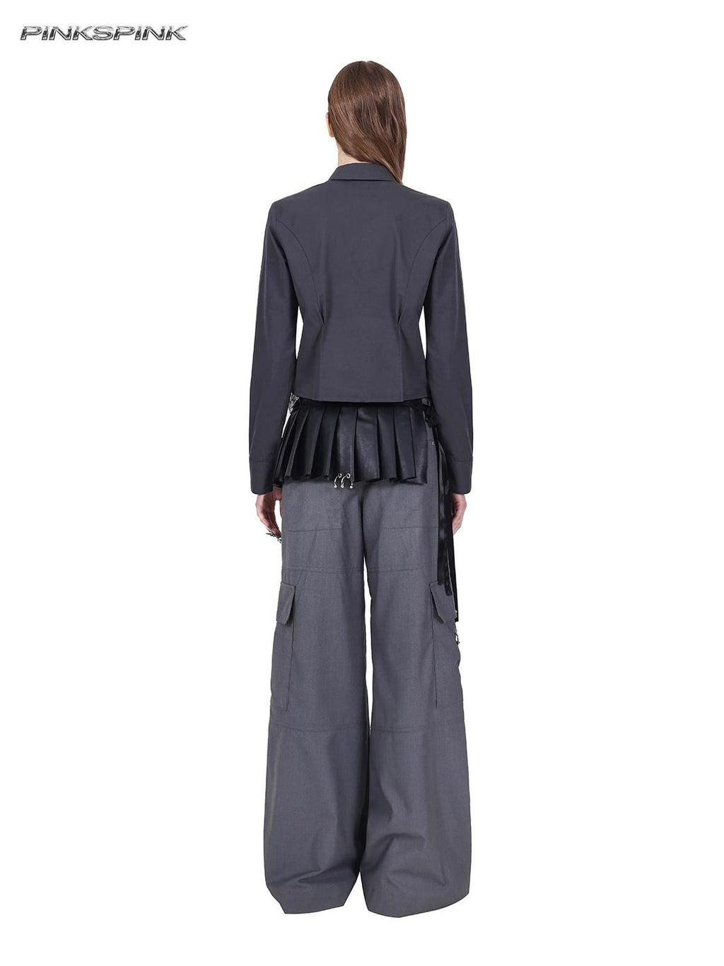 PINKSPINK Asymmetric Spliced Slim Fit Cropped Long Sleeve Punk Women's Cotton Shirts
