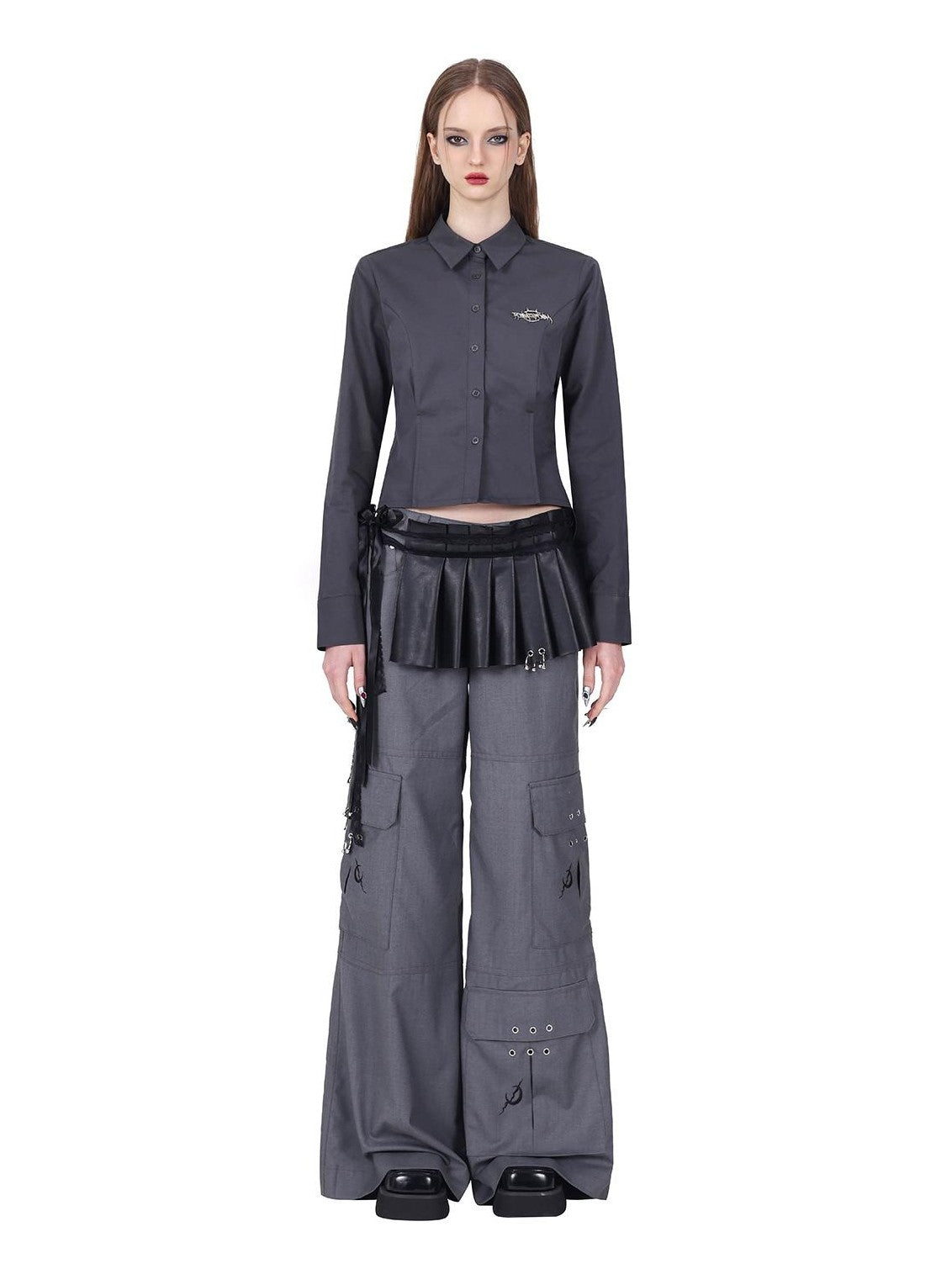 PINKSPINK Asymmetric Spliced Slim Fit Cropped Long Sleeve Punk Women's Cotton Shirts