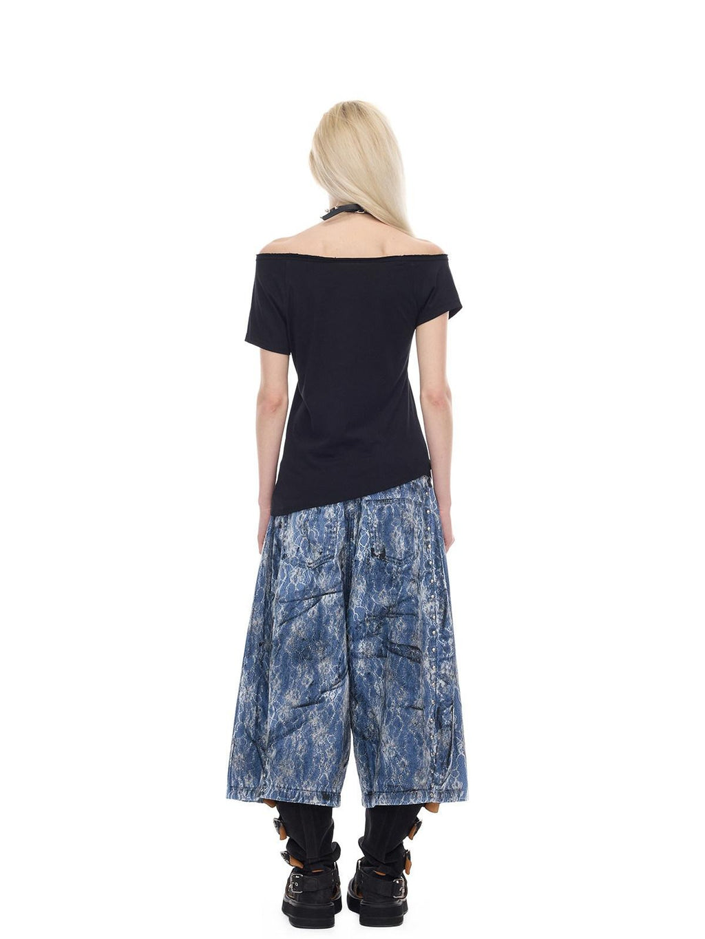 PINKSPINK Asymmetrical Punk Print Slanted Shoulder Slim Women's Off-shoulder T-shirts