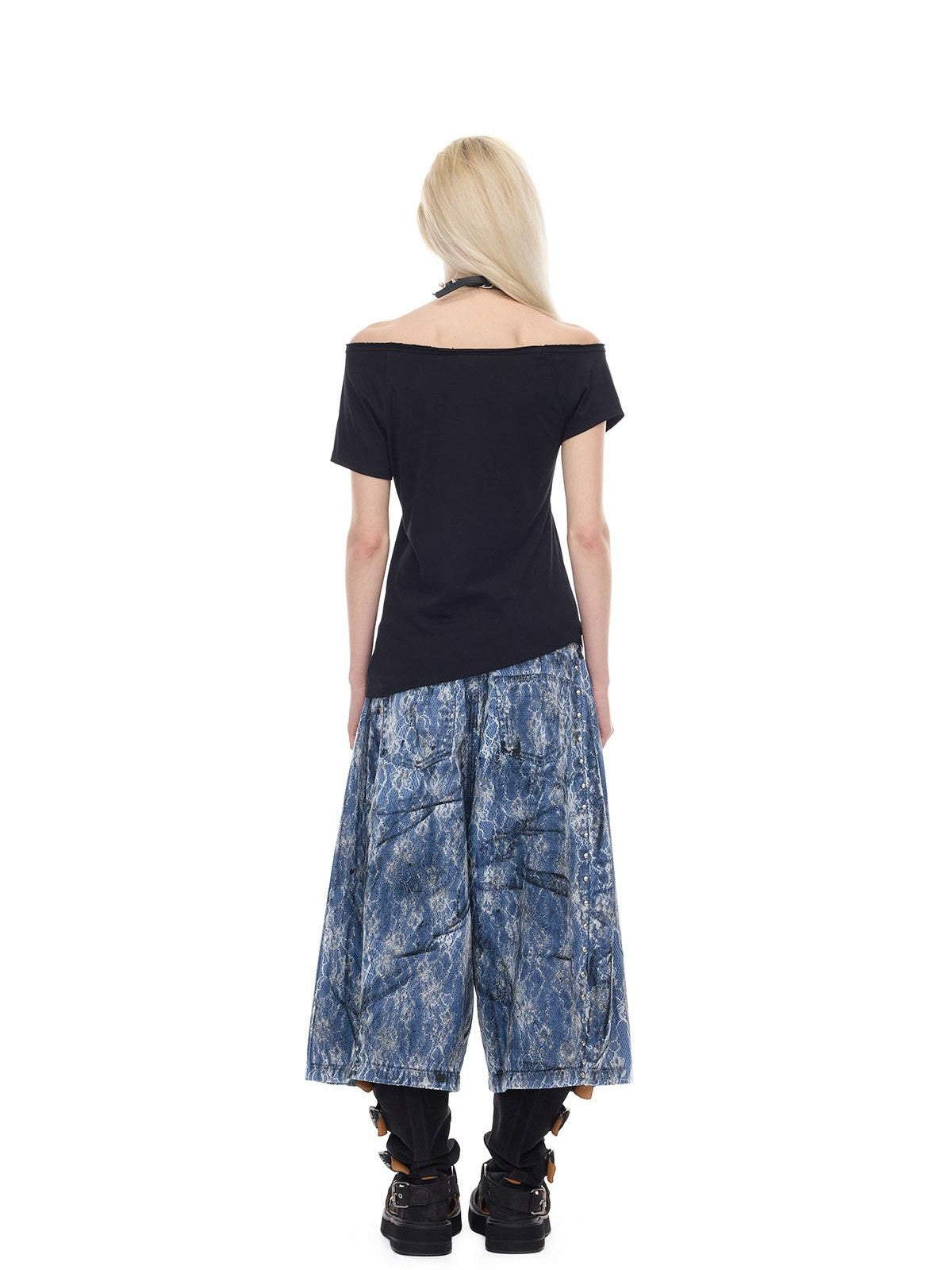 PINKSPINK Asymmetrical Punk Print Slanted Shoulder Slim Women's Off-shoulder T-shirts