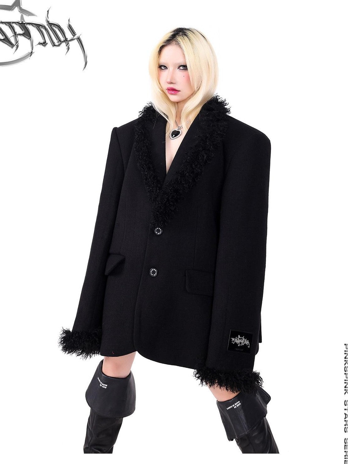 PINKSPINK Back Star Curly Structured Loose Single Breasted Padded Shoulders Women's Blazers