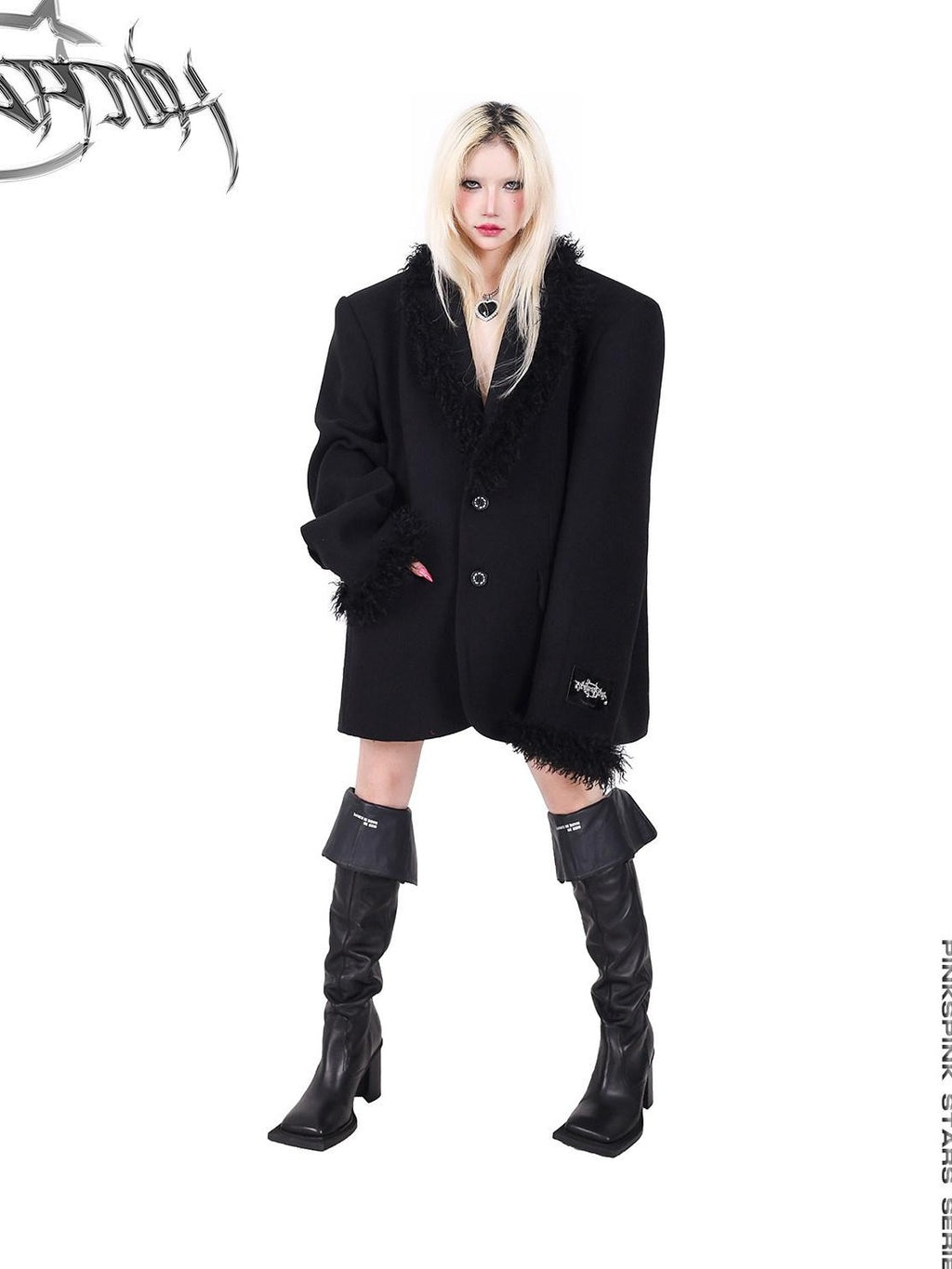 PINKSPINK Back Star Curly Structured Loose Single Breasted Padded Shoulders Women's Blazers