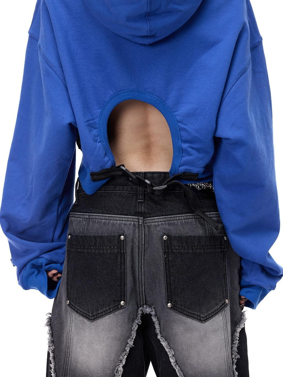 PINKSPINK Backless Cropped Thorn Print Lettering Loose Women's Fleece Hoodies