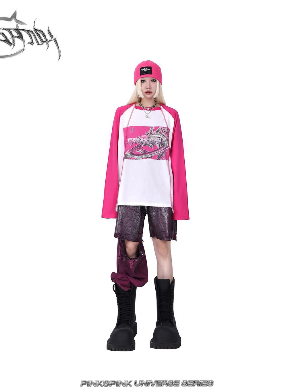 PINKSPINK Barbie Pink Galaxy Lightning Logo Lettering Women's Acrylic Knit Beanies