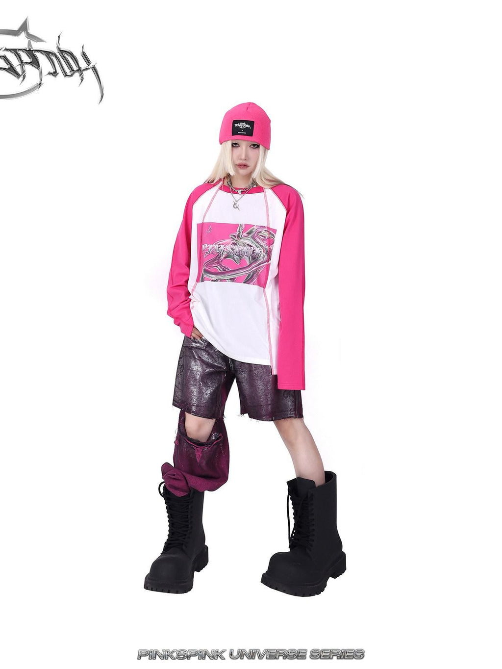 PINKSPINK Barbie Pink Galaxy Lightning Logo Lettering Women's Acrylic Knit Beanies