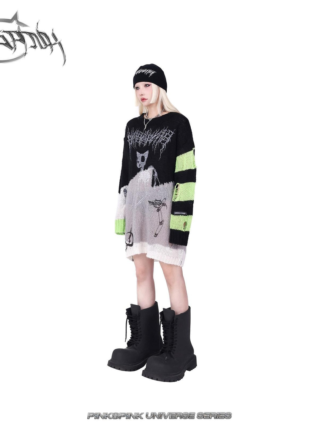 PINKSPINK Barbie Pink Galaxy Lightning Logo Lettering Women's Acrylic Knit Beanies