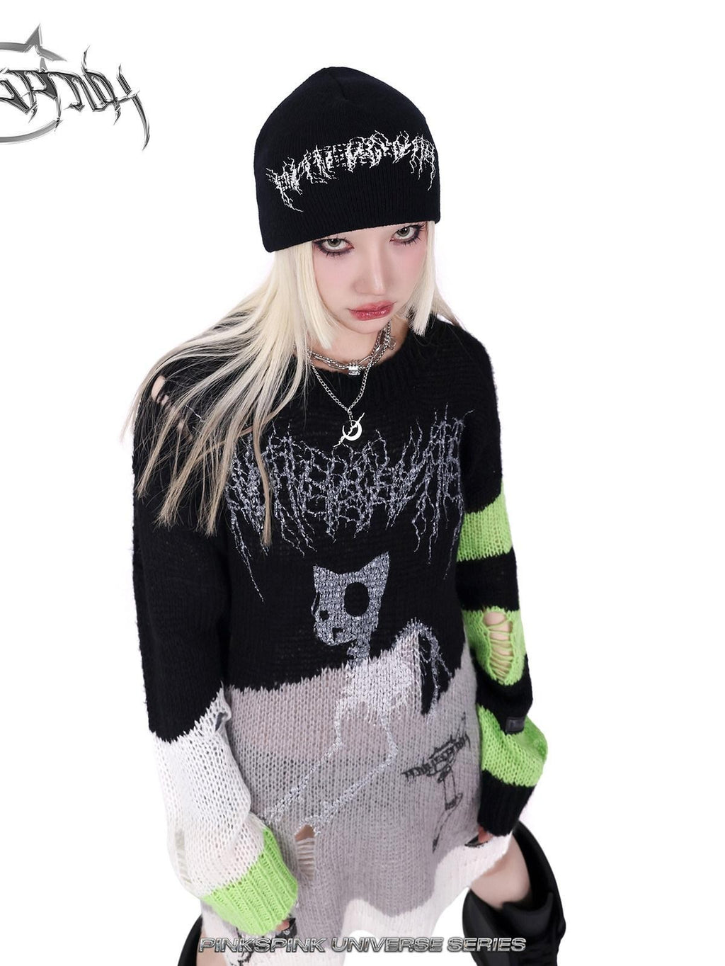 PINKSPINK Barbie Pink Galaxy Lightning Logo Lettering Women's Acrylic Knit Beanies