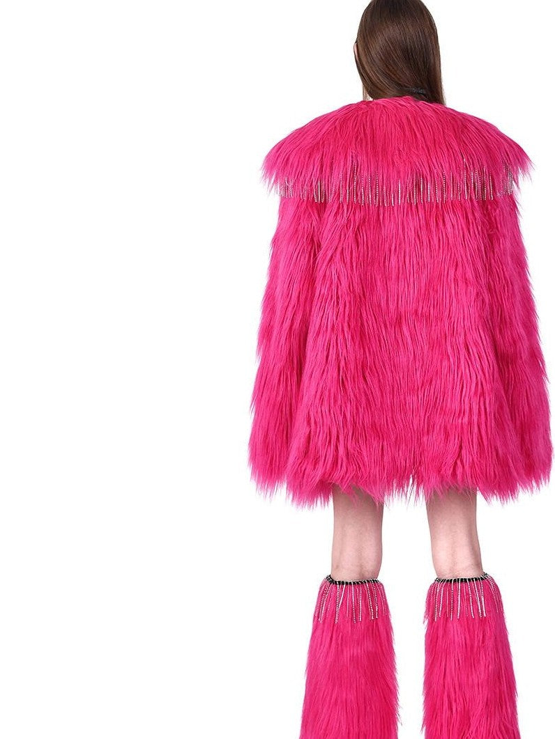 PINKSPINK Barbie Pink Rhinestone Pendant Fringe Y2k Silhouette Women's Faux Fur Coats