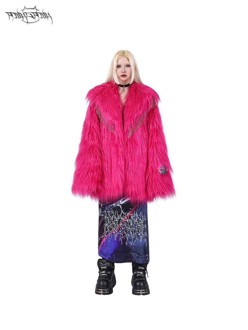 PINKSPINK Barbie Pink Rhinestone Tassel Structured Women's Faux Fur Coats