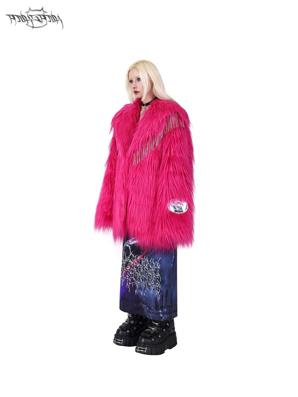 PINKSPINK Barbie Pink Rhinestone Tassel Structured Women's Faux Fur Coats