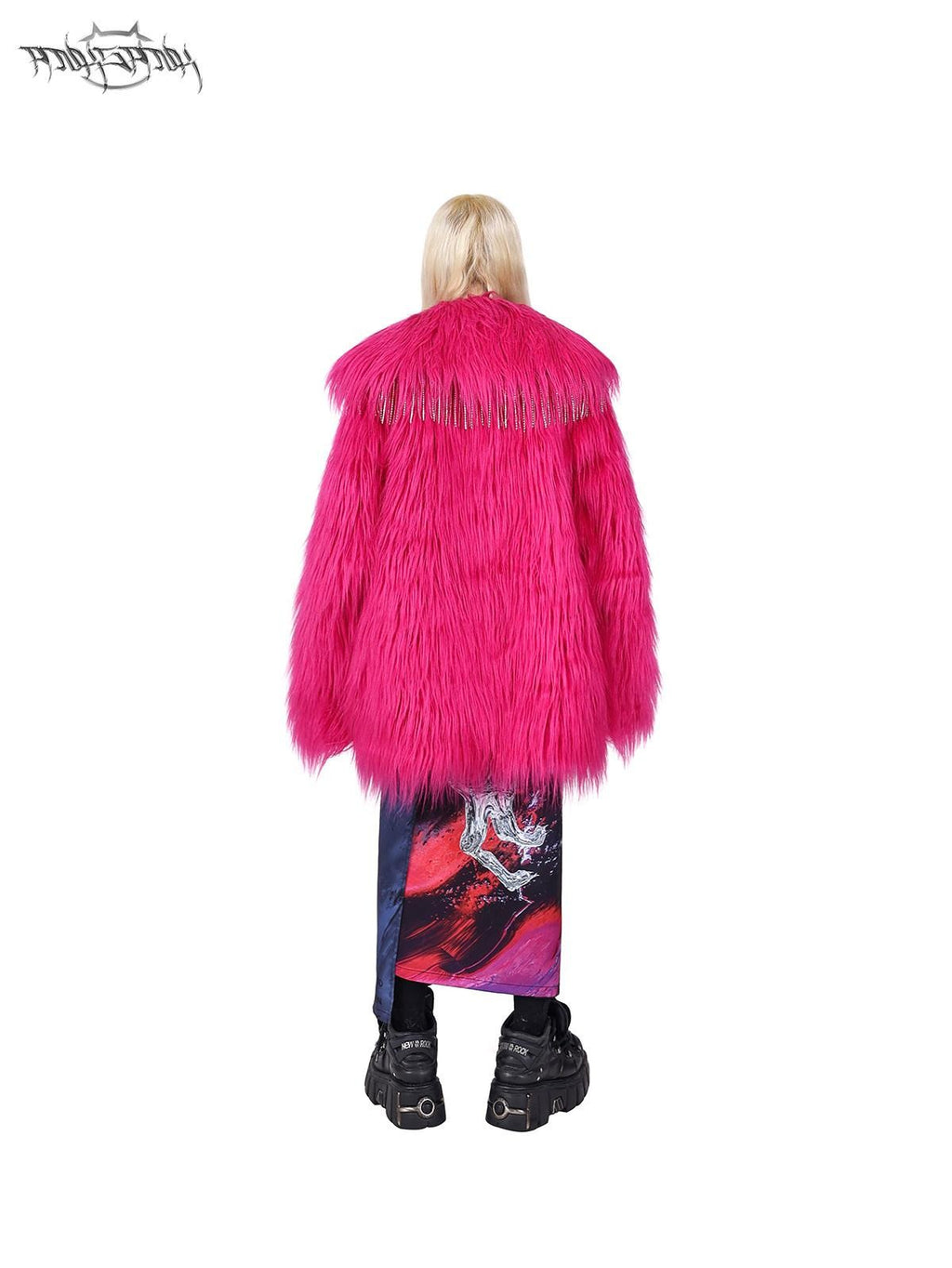 PINKSPINK Barbie Pink Rhinestone Tassel Structured Women's Faux Fur Coats