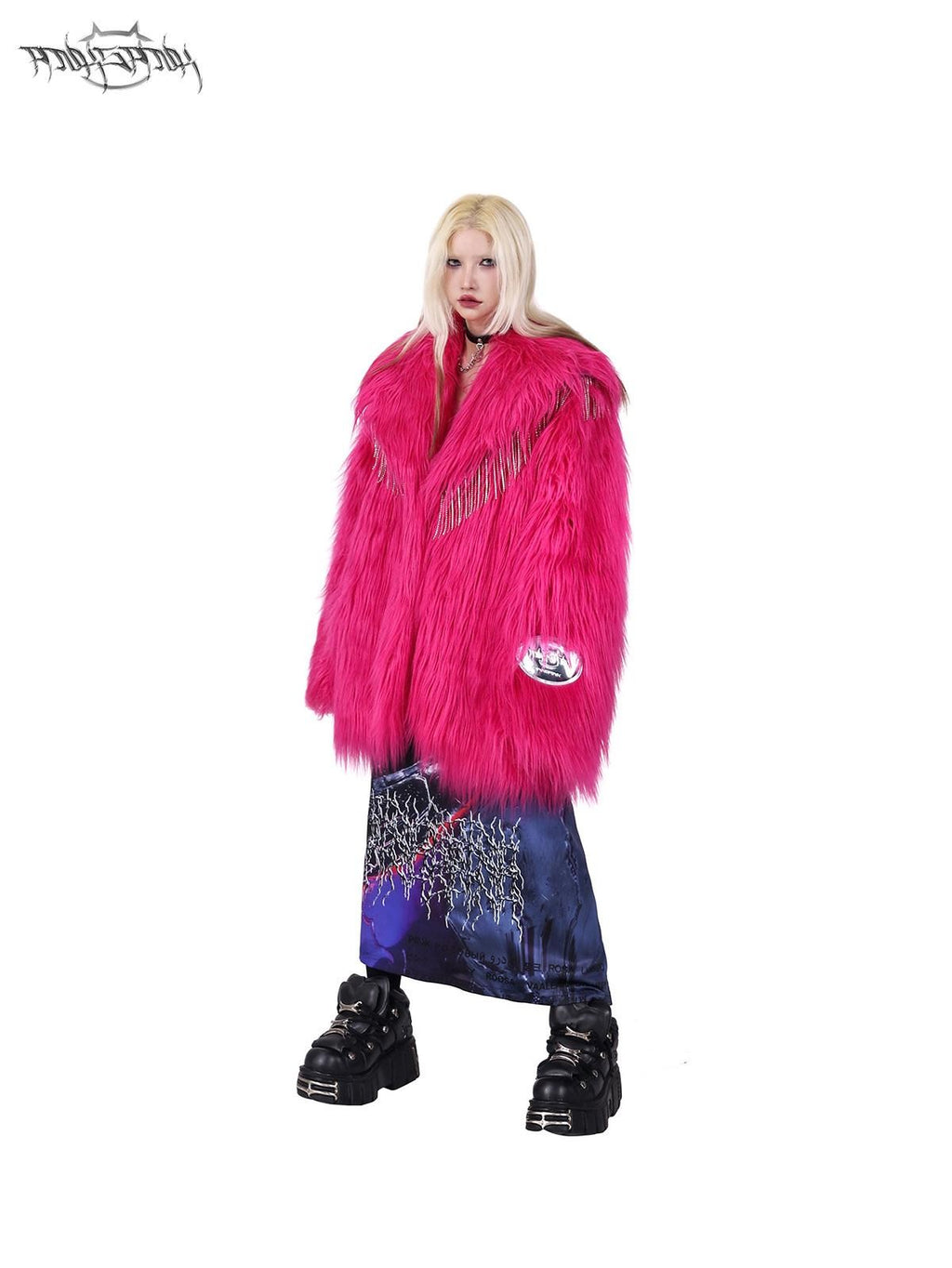 PINKSPINK Barbie Pink Rhinestone Tassel Structured Women's Faux Fur Coats