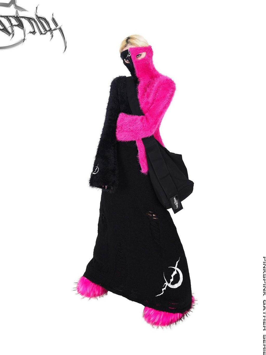 PINKSPINK Barbie Pink Spliced Hooded Double Zipper Women's Cotton Turtleneck Sweaters