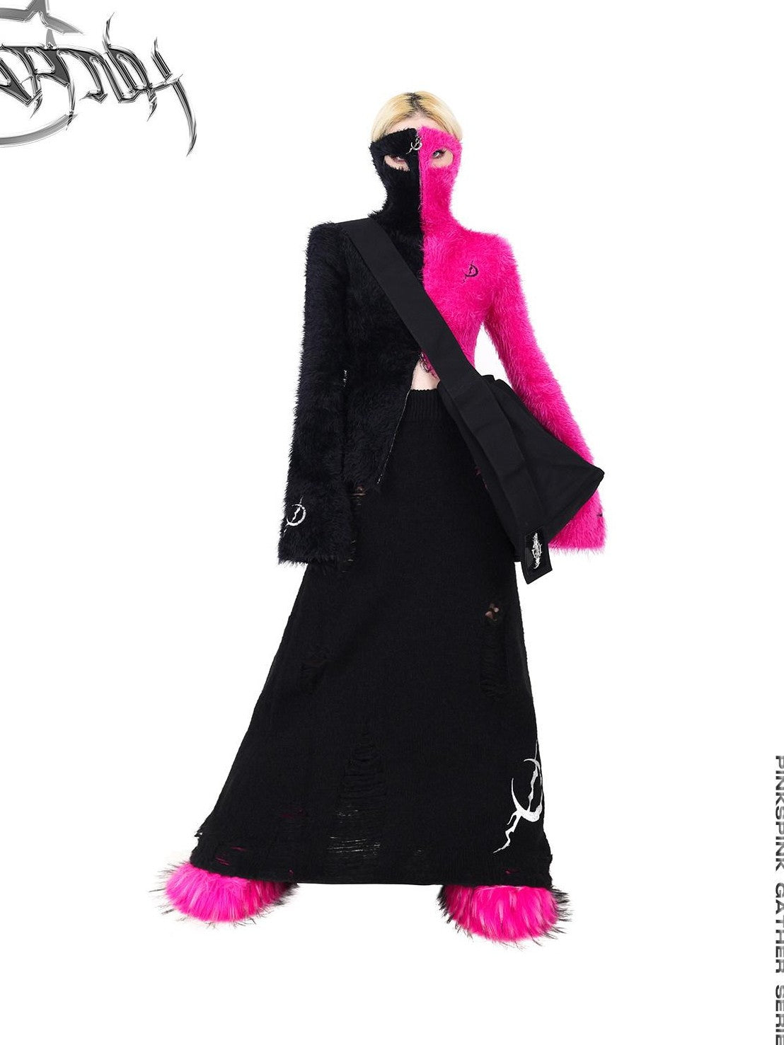 PINKSPINK Barbie Pink Spliced Hooded Double Zipper Women's Cotton Turtleneck Sweaters