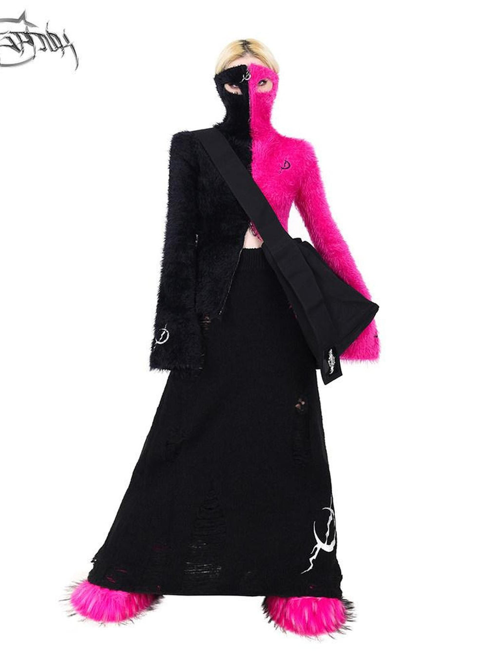 PINKSPINK Barbie Pink Spliced Hooded Double Zipper Women's Cotton Turtleneck Sweaters
