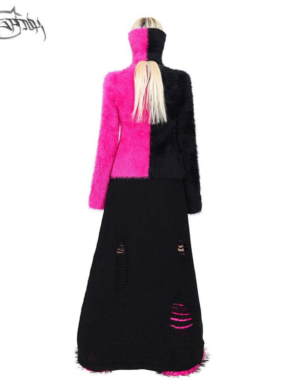 PINKSPINK Barbie Pink Spliced Hooded Double Zipper Women's Cotton Turtleneck Sweaters