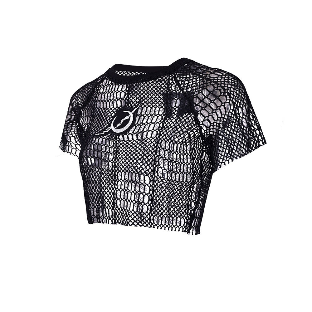 PINKSPINK_Black_3d_Geometric_Distressed_Asymmetric_Graphic_Women's_Mesh_Crop_Tops_716104212429_MISSTT