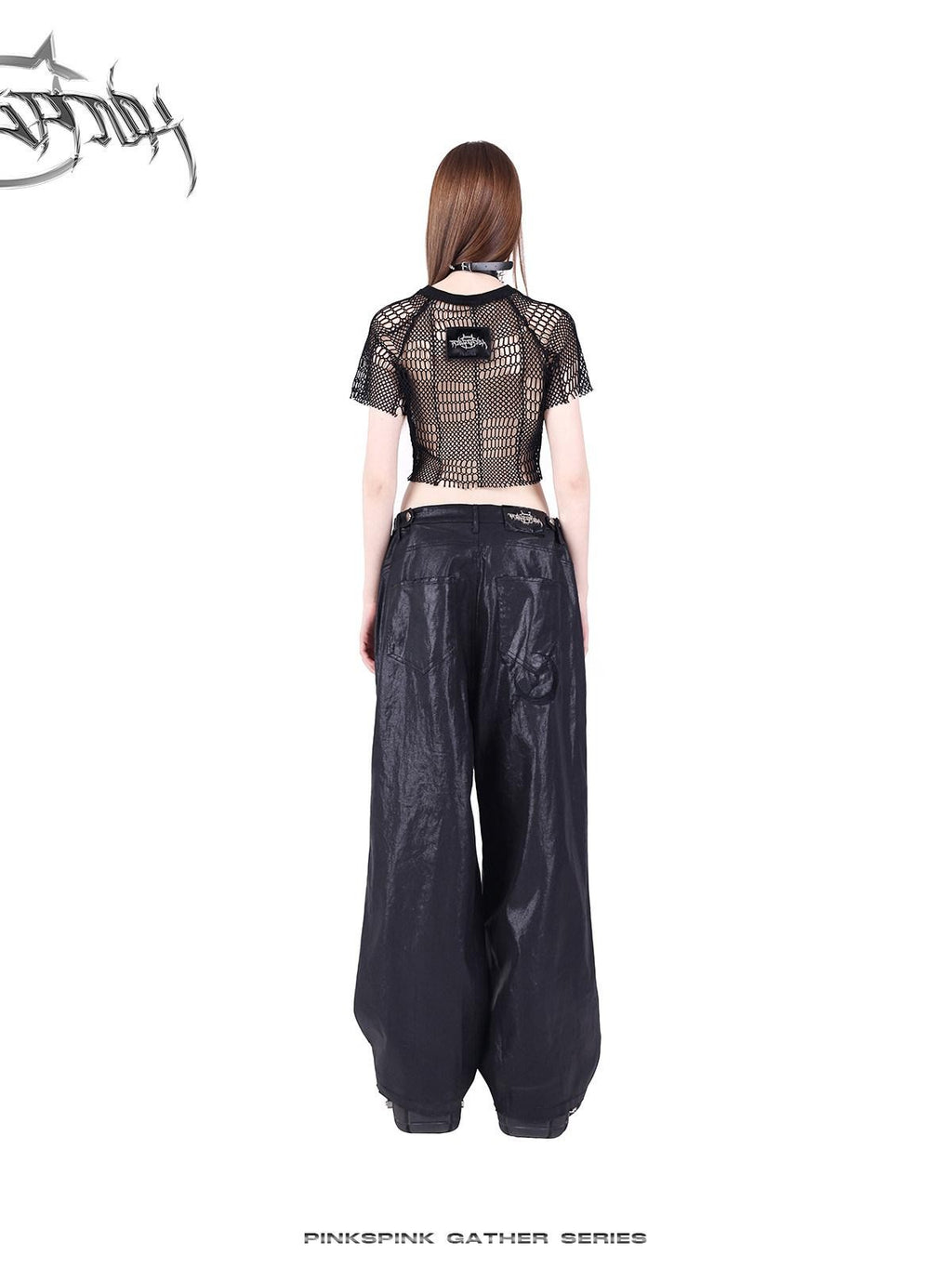 PINKSPINK Black 3d Geometric Distressed Asymmetric Graphic Women's Mesh Crop Tops