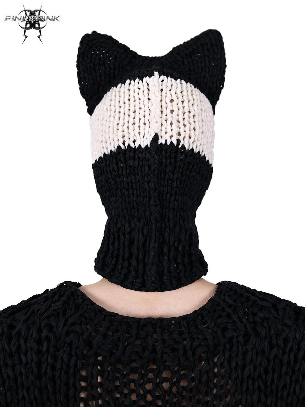 PINKSPINK Black And White Striped Cat Ear Handwoven Women's Cotton Beanies
