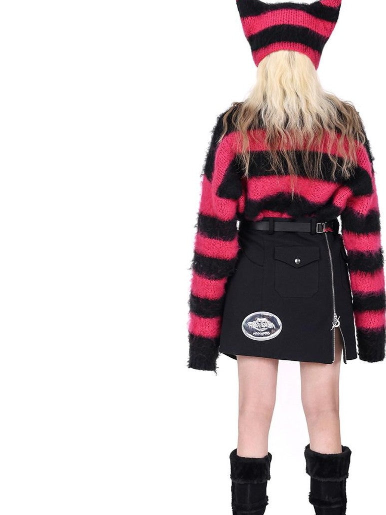 PINKSPINK Black Asymmetric Buckle Apron 360 Degree Convertible Y2k Women's Mini Skirts