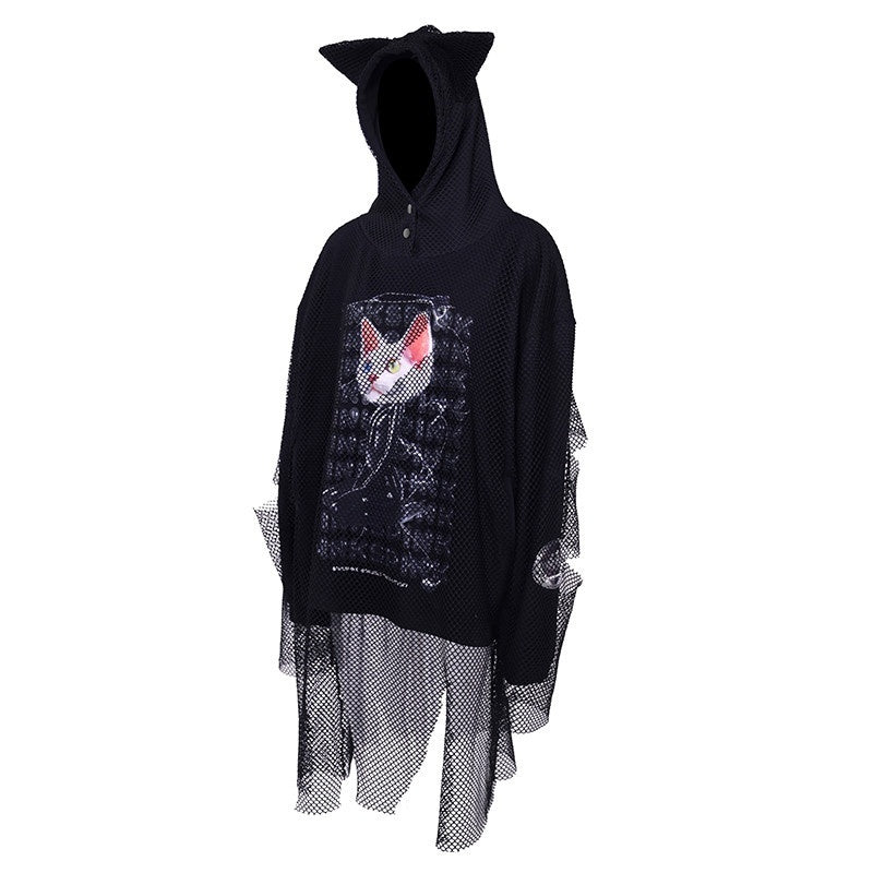 PINKSPINK_Black_Cat_Ear_Hooded_Mesh_Layered_German_Cat_Print_Patchwork_Women's_Sweatshirts_824411448501_MISSTT