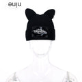 PINKSPINK_Black_Cat_Ear_Punk_Ring_Letter_Street_Women's_Cotton_Knit_Beanies_669661890017_MISSTT