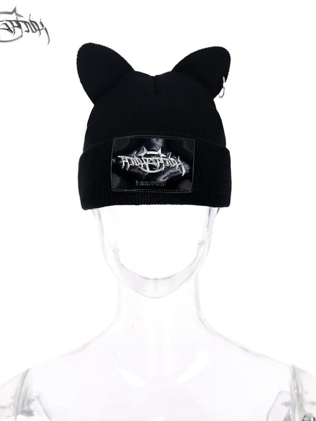 PINKSPINK Black Cat Ear Punk Ring Letter Street Women's Cotton Knit Beanies