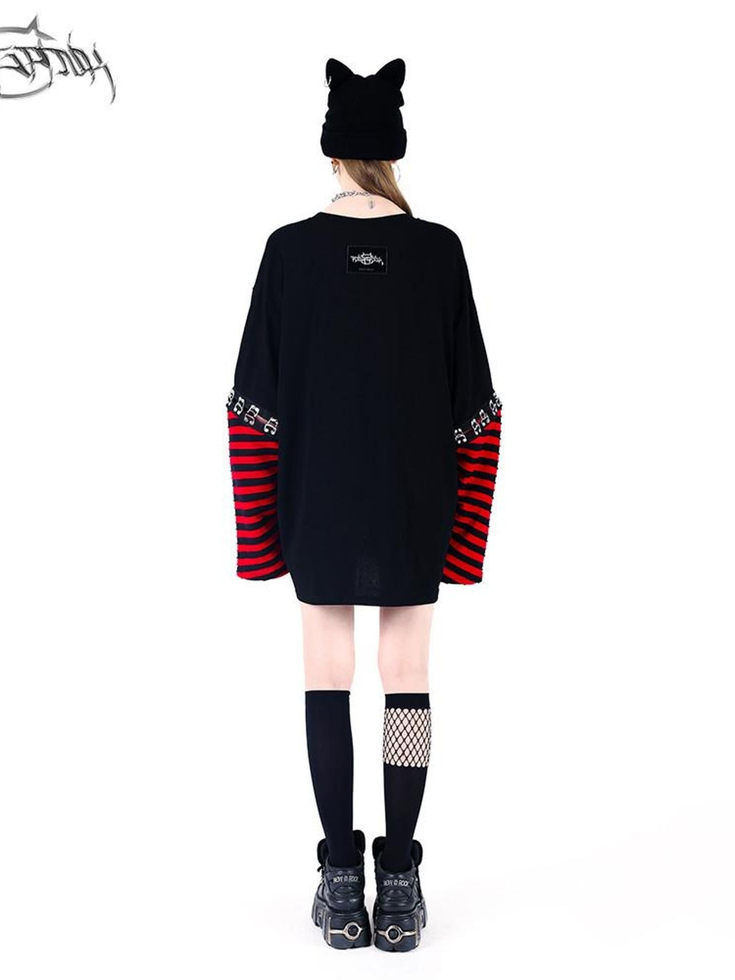 PINKSPINK Black Cat Ear Punk Ring Letter Street Women's Cotton Knit Beanies