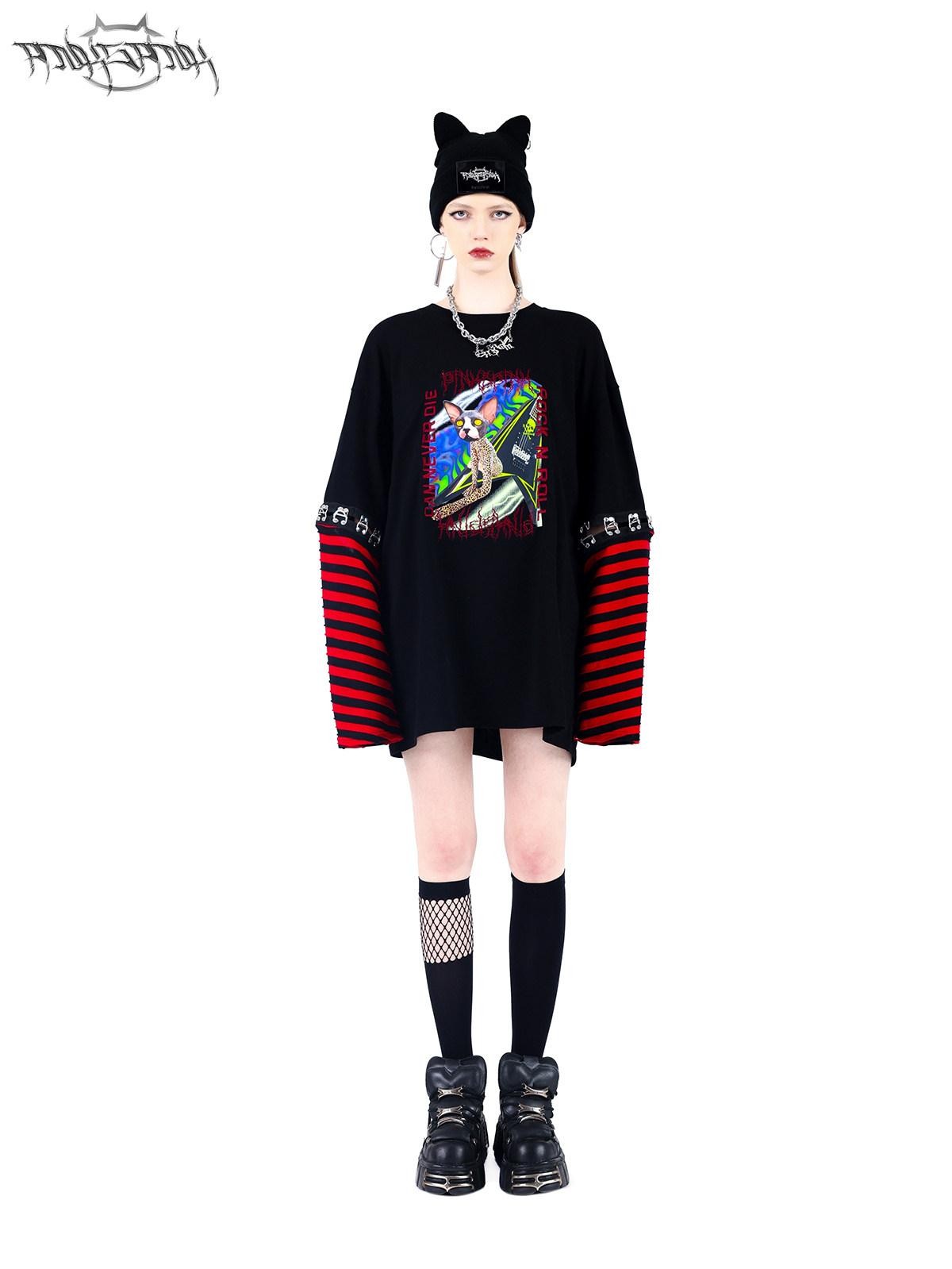 PINKSPINK Black Cat Ear Punk Ring Letter Street Women's Cotton Knit Beanies