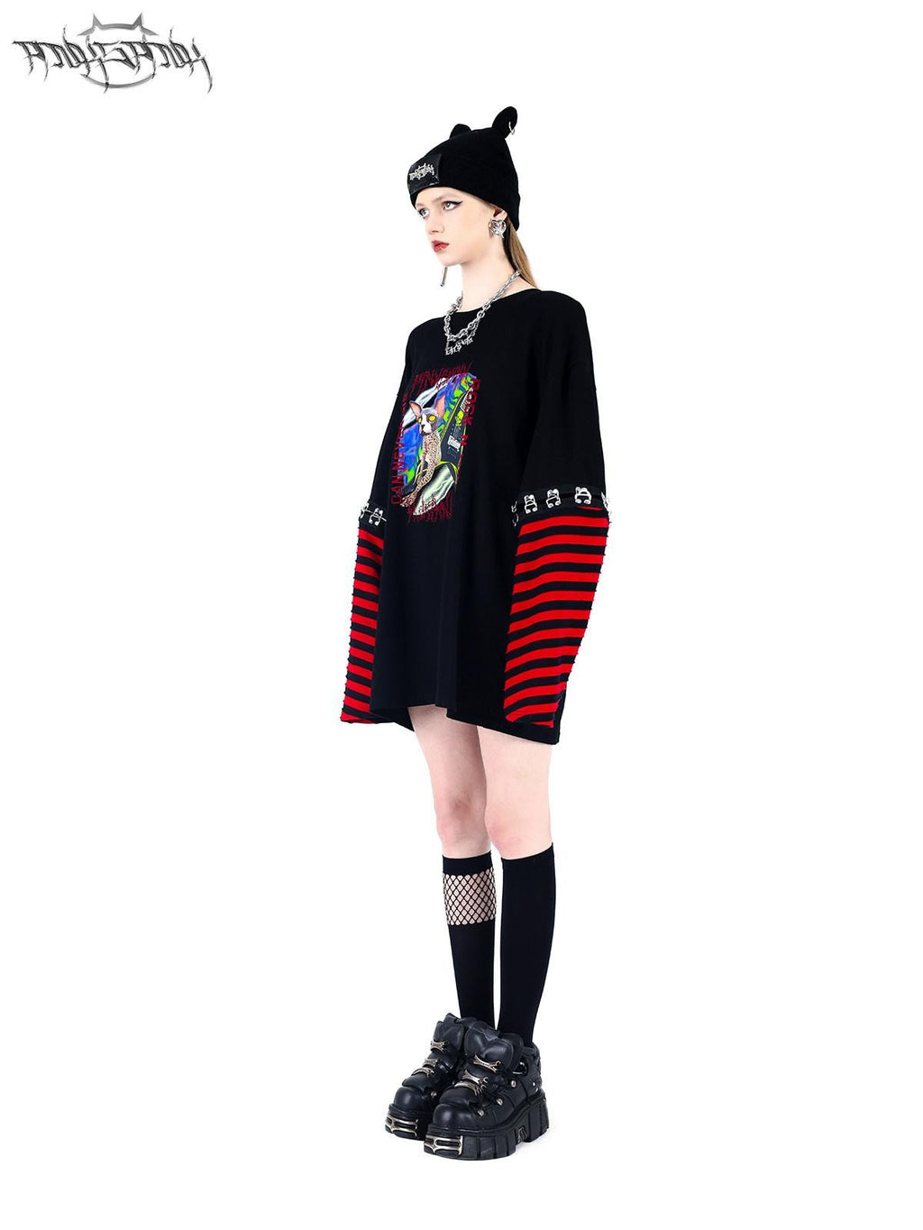 PINKSPINK Black Cat Ear Punk Ring Letter Street Women's Cotton Knit Beanies