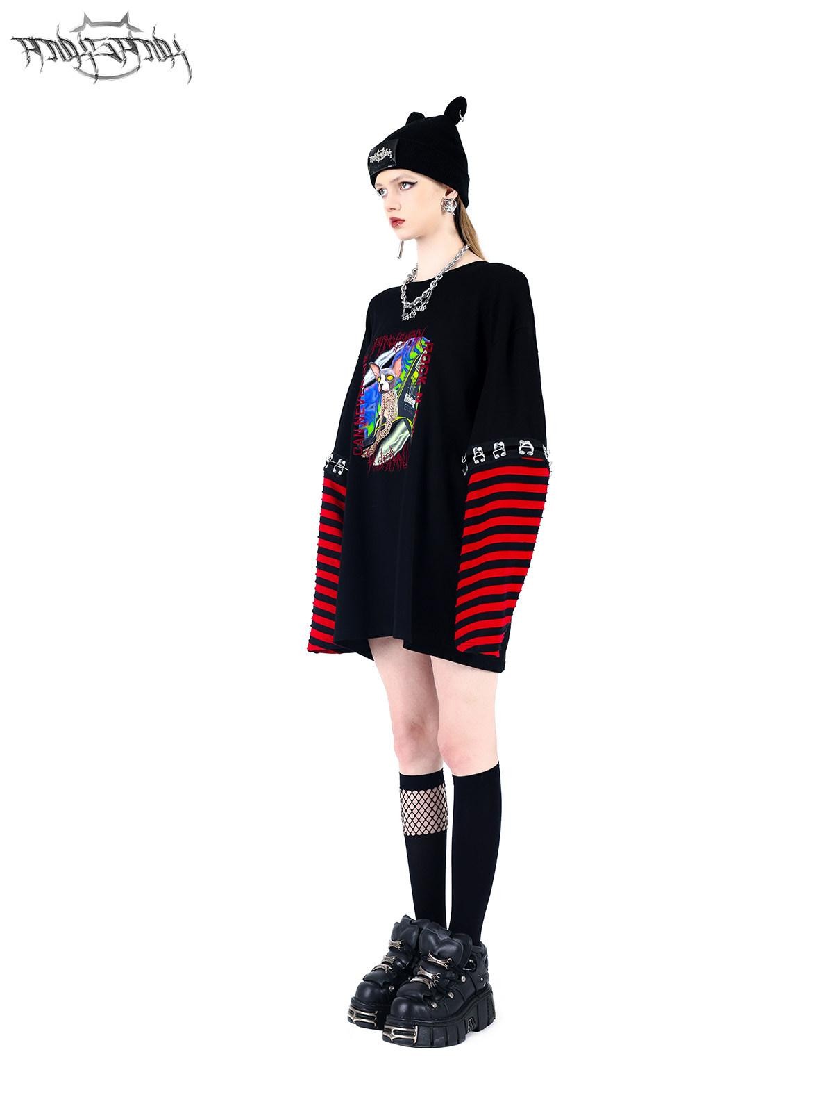 PINKSPINK Black Cat Ear Punk Ring Letter Street Women's Cotton Knit Beanies