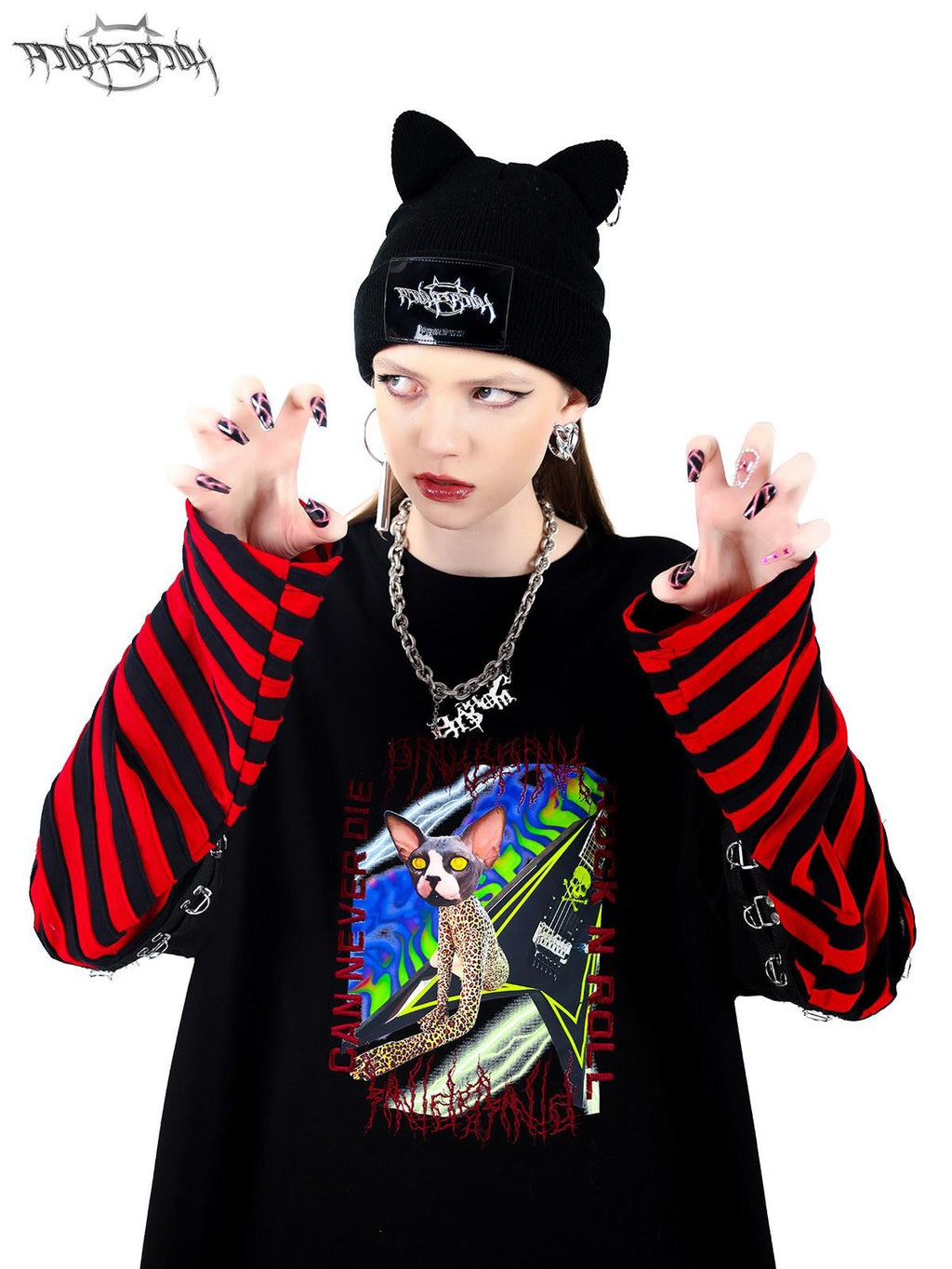 PINKSPINK Black Cat Ear Punk Ring Letter Street Women's Cotton Knit Beanies