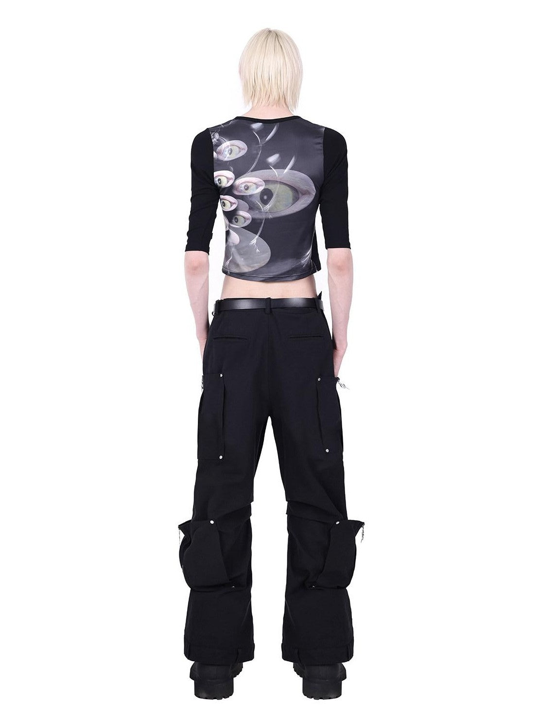 PINKSPINK Black Cat Eye Text Print Raglan Slim Fit Women's Polyester Crop Tops