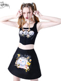 PINKSPINK Black Cropped Hand Drawn Garfield Print Structured Women's Tank Tops