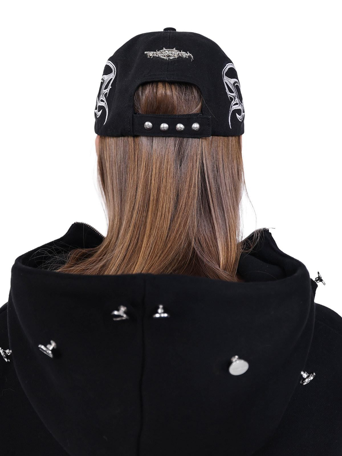 PINKSPINK Black Deconstructed Mask Hooded Letter Print Boxy Loose Women's Sweatshirts