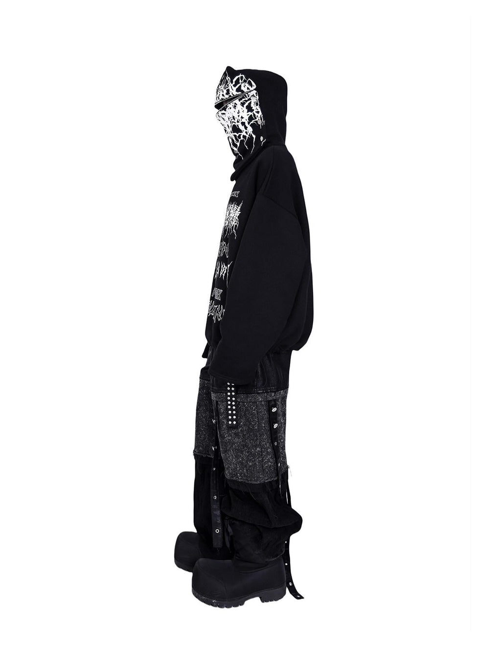PINKSPINK Black Deconstructed Mask Hooded Letter Print Boxy Loose Women's Sweatshirts