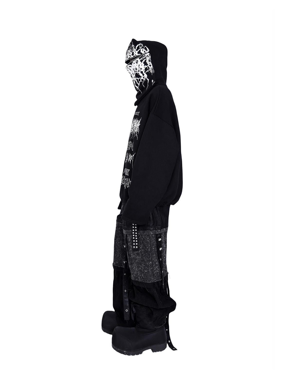 PINKSPINK Black Deconstructed Mask Hooded Letter Print Boxy Loose Women's Sweatshirts