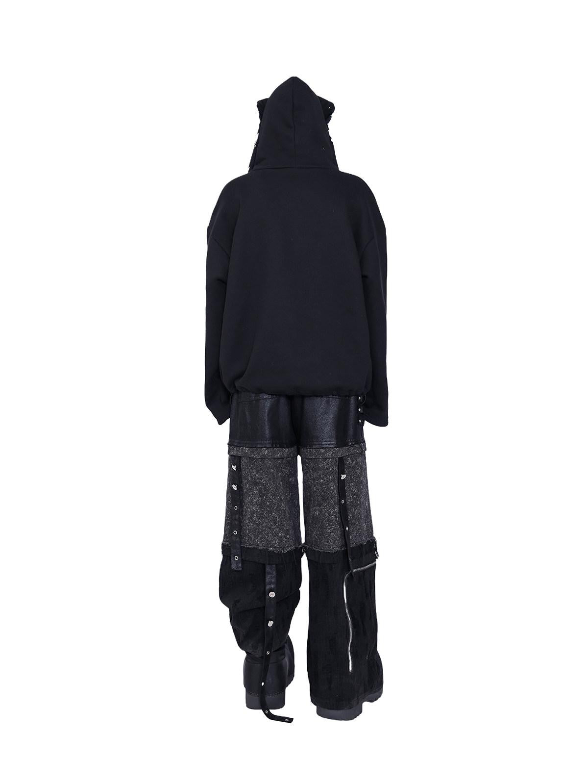 PINKSPINK Black Deconstructed Mask Hooded Letter Print Boxy Loose Women's Sweatshirts