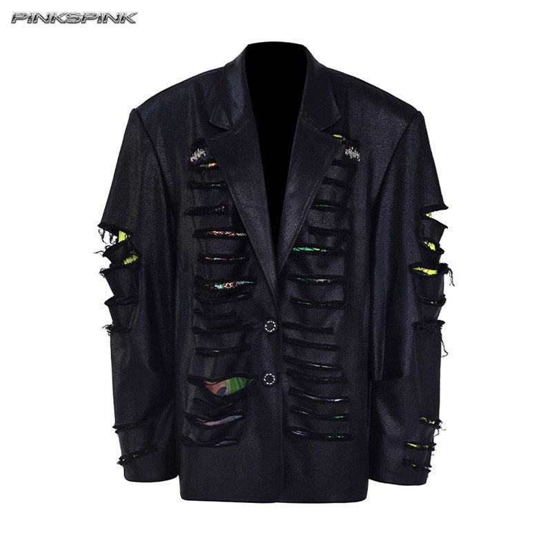 PINKSPINK_Black_Deconstructed_Padded_3d_Effect_Loose_Original_Design_Women's_Cotton_Blazers_967021859490_MISSTT