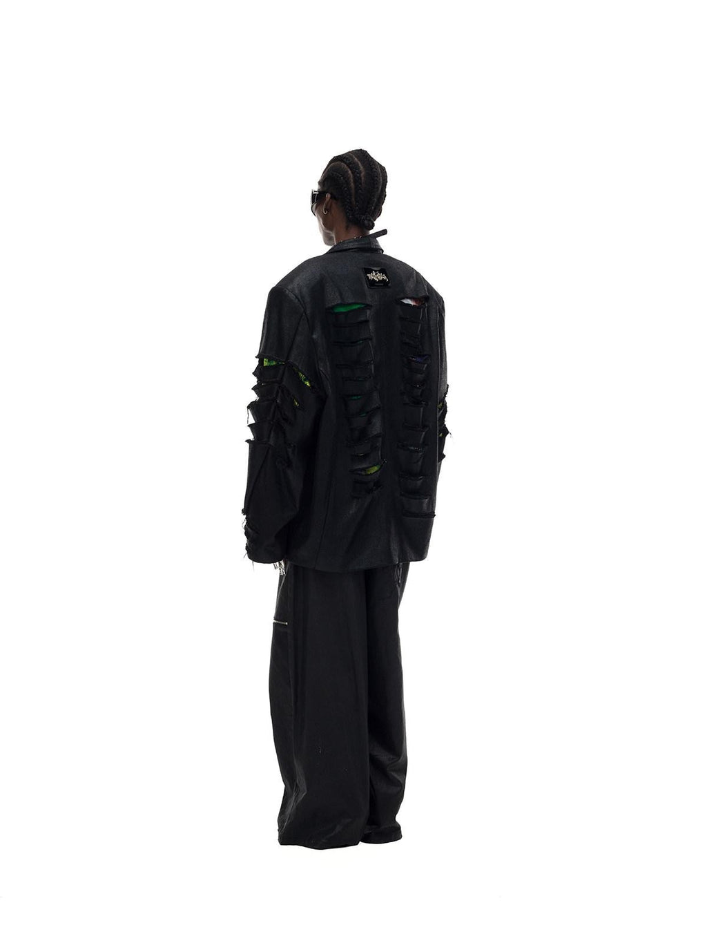PINKSPINK Black Deconstructed Padded 3d Effect Loose Original Design Women's Cotton Blazers