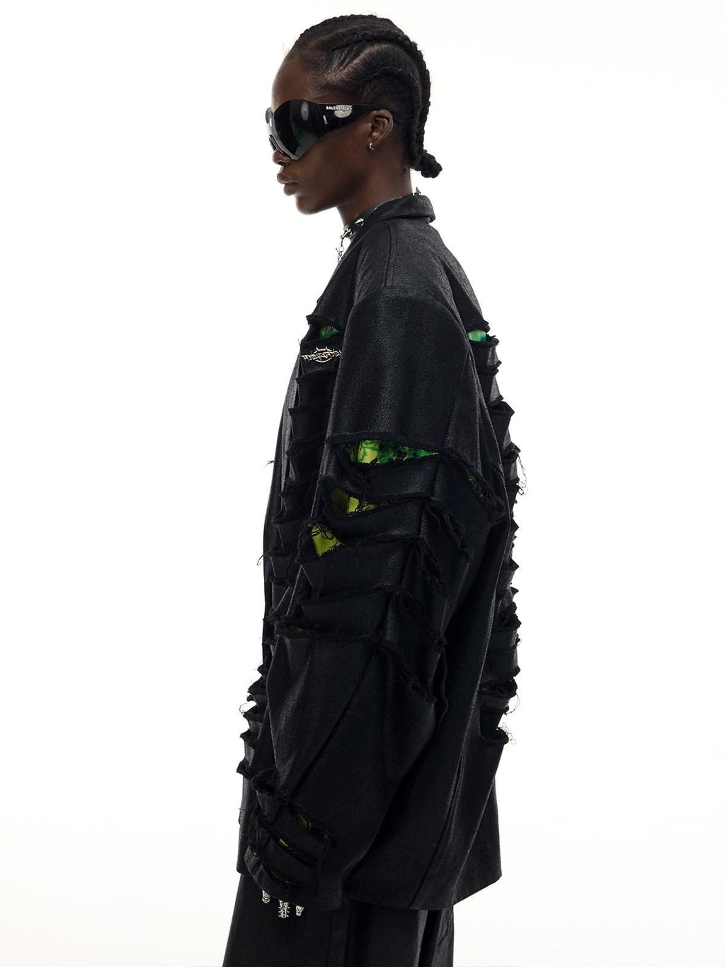 PINKSPINK Black Deconstructed Padded 3d Effect Loose Original Design Women's Cotton Blazers