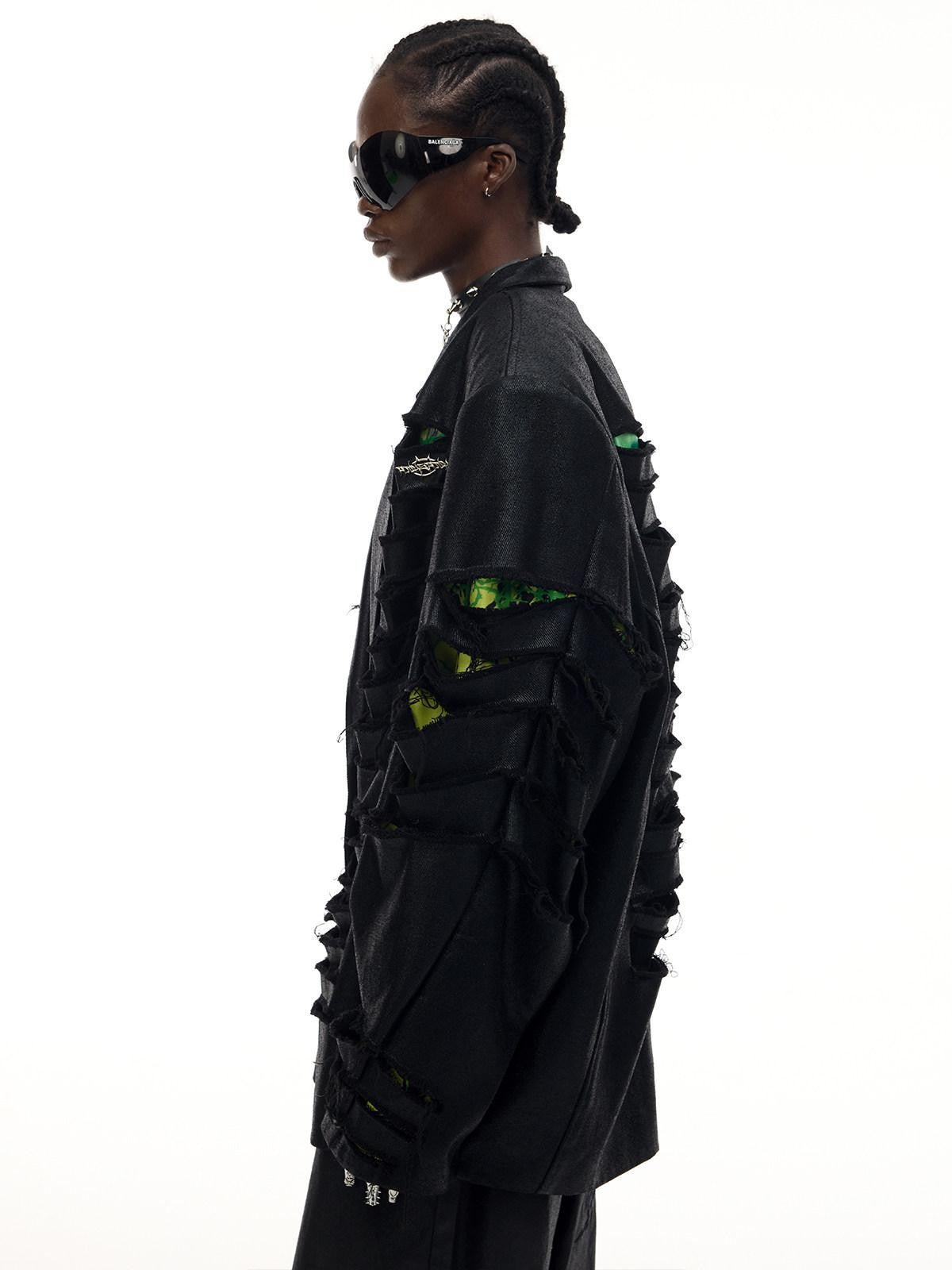 PINKSPINK Black Deconstructed Padded 3d Effect Loose Original Design Women's Cotton Blazers