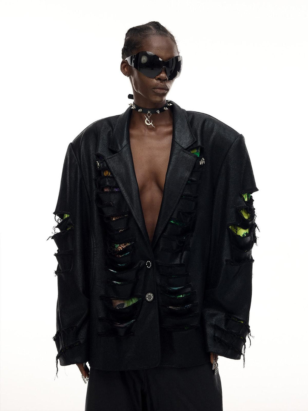 PINKSPINK Black Deconstructed Padded 3d Effect Loose Original Design Women's Cotton Blazers