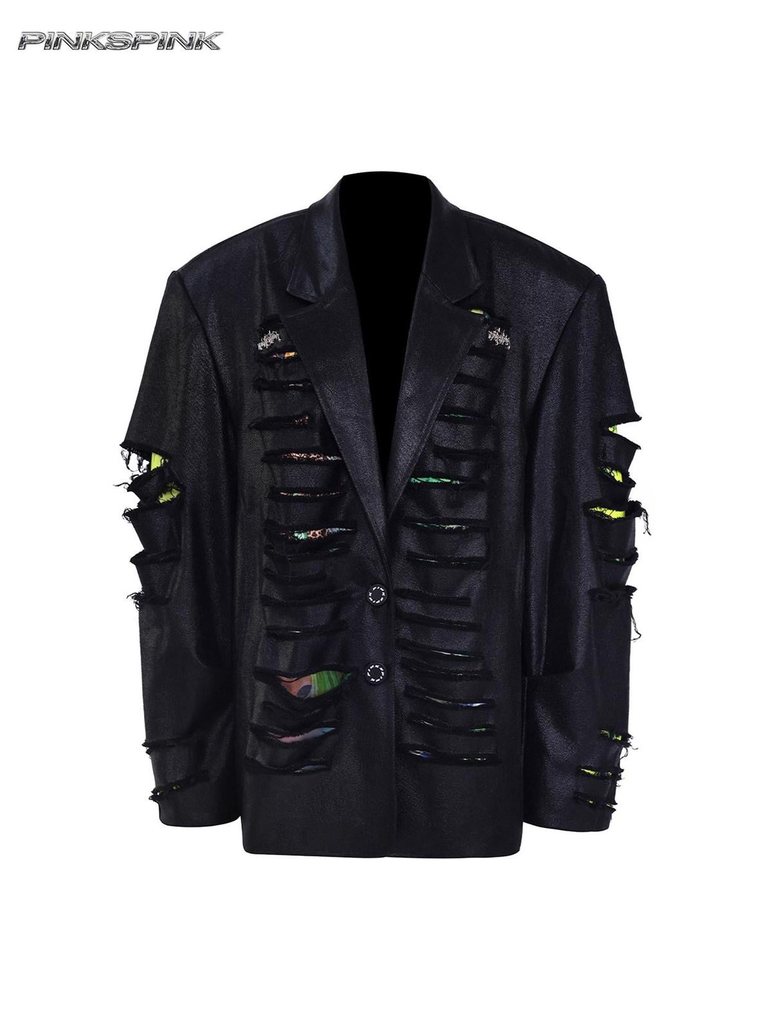 PINKSPINK Black Deconstructed Padded 3d Effect Loose Original Design Women's Cotton Blazers