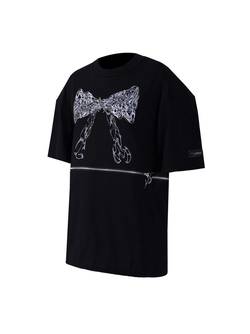 PINKSPINK Black Detachable Convertible Butterfly Bow Print Women's Short Sleeve T-shirts
